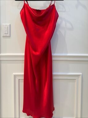 bebe Red Satin Cowl Midi Slip Dress
